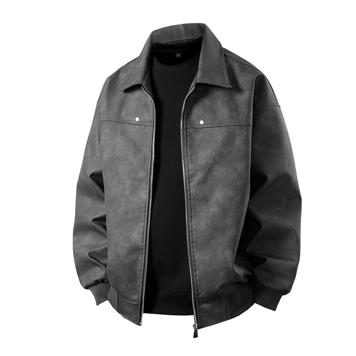 Herren Boxy-Suede-Überhemdjacke mit glatter Veloursleder‑Optik, verdecktem Reißverschluss & elastischen Bündchen Drune