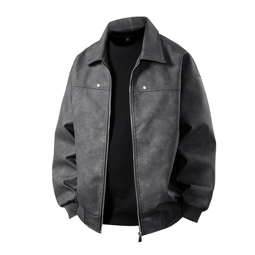 Herren Boxy-Suede-Überhemdjacke mit glatter Veloursleder‑Optik, verdecktem Reißverschluss & elastischen Bündchen Drune