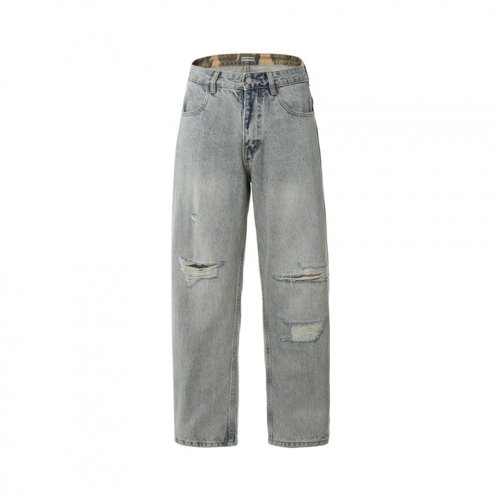 Herren Lässige Straight‑Leg Jeans mit Used‑Waschung und Destroyed-Details Drune