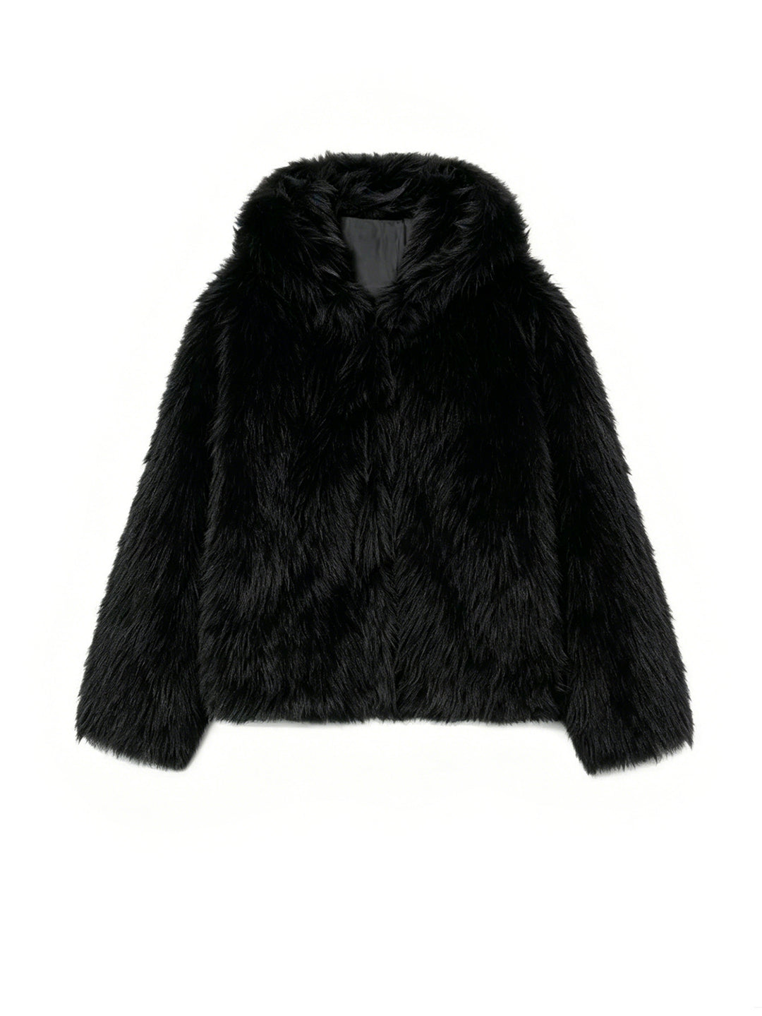 Damen Kurzblouson aus langfaserigem Shaggy‑Faux‑Fur mit hohem Schalkragen und klarer Boxy‑Silhouette Drune