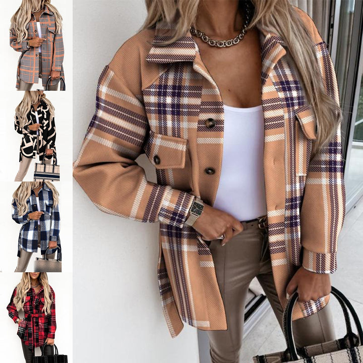 Damen Oversized Karo-Hemdenjacke aus weichem Material Drune