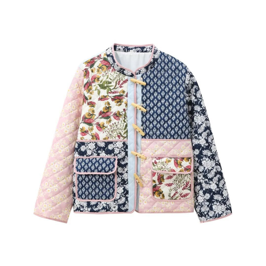 Damen Steppjacke mit buntem Patchwork-Muster Drune