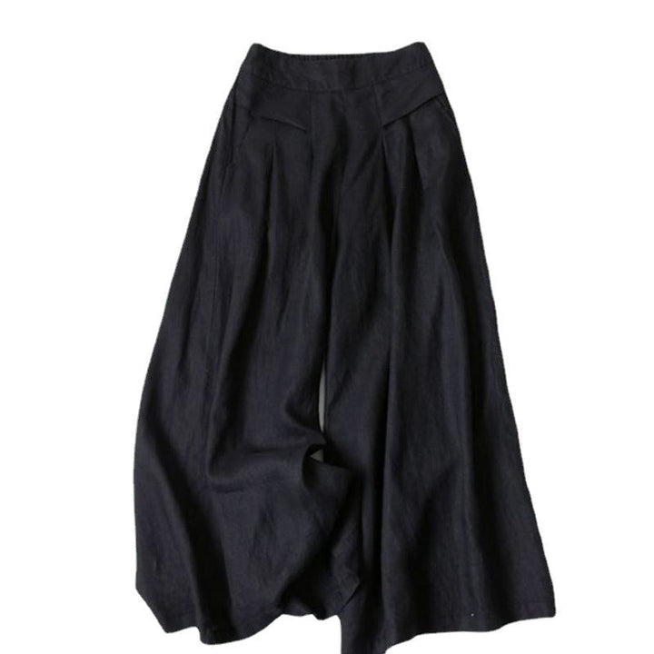 Damen Weit geschnittene Leinenhose mit hohem Bund und eleganten Falten Drune