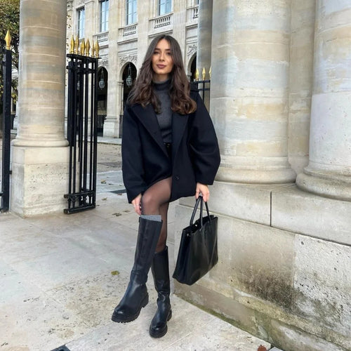 Damen 1200+ oversized Wollmix Kurzjacke mit legerer Silhouette und verdeckter Knopfleiste Drune