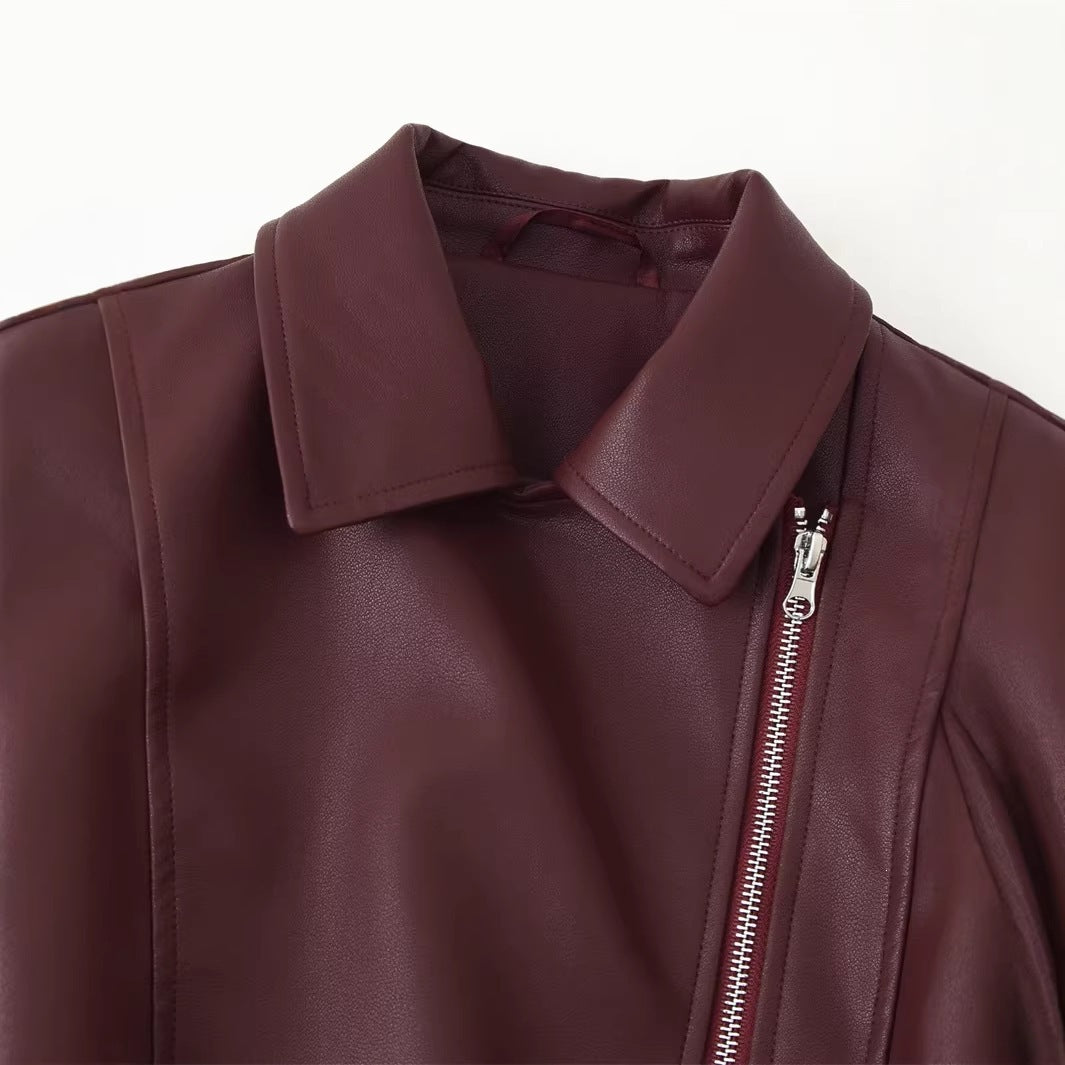 Damen Bikerjacke aus veganem Leder mit asymmetrischem Reißverschluss Drune