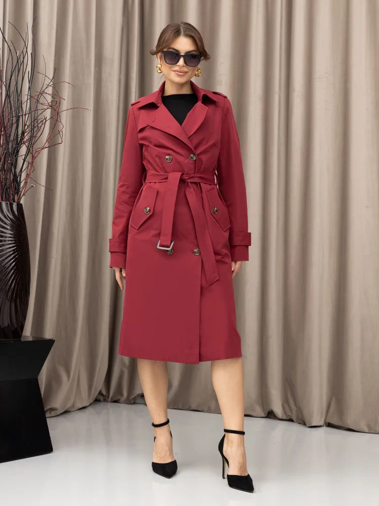 Damen Trenchcoat mit doppelter Knopfleiste und Taillengürtel Drune