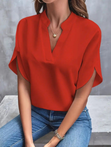 Damen modisches Blusenshirt mit elegantem V-Ausschnitt und luftigen Ärmeln Drune