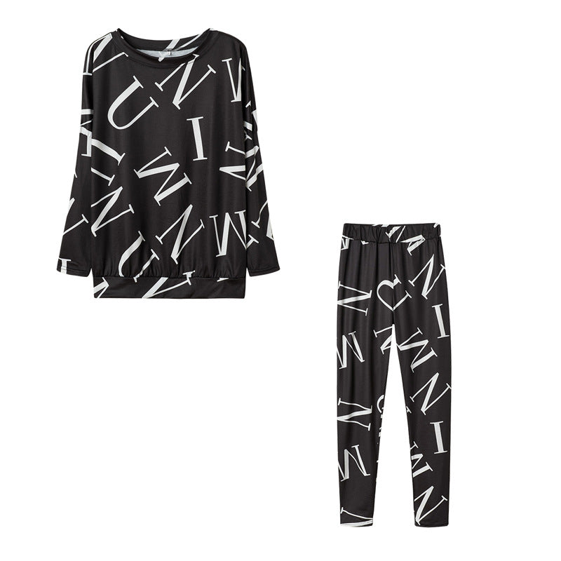 Damen Pyjama-Set mit langärmligem Oberteil und elastischen Hosen Drune