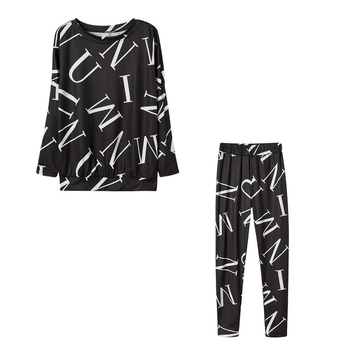 Damen Pyjama-Set mit langärmligem Oberteil und elastischen Hosen Drune