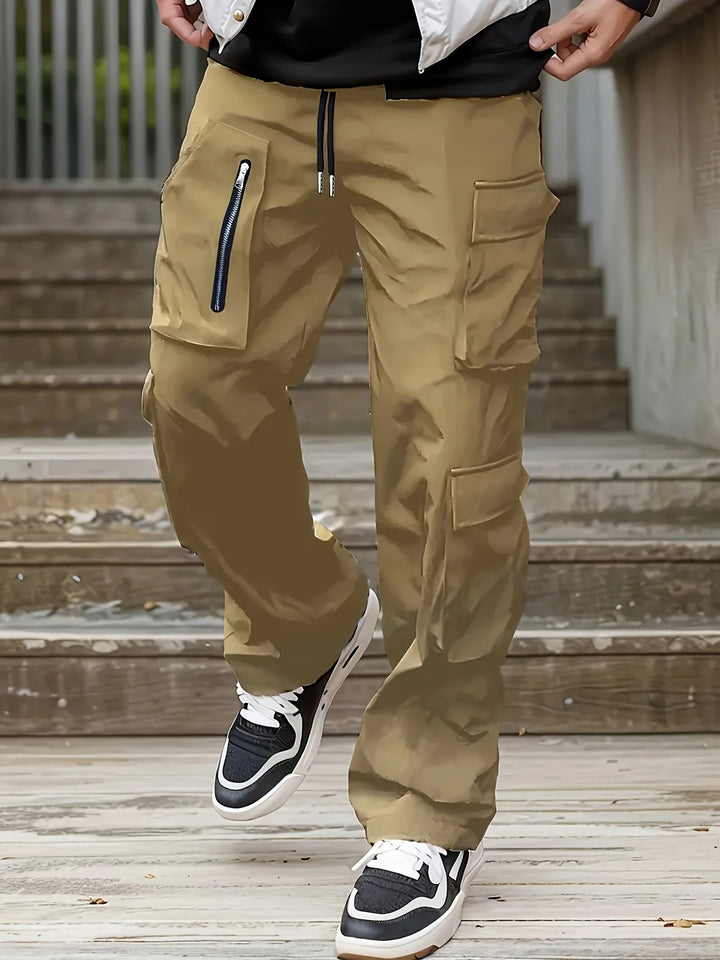 Herren Multifunktionale Cargohose mit großen Klapp‑ und Reißverschlusstaschen sowie Kordelzug Drune