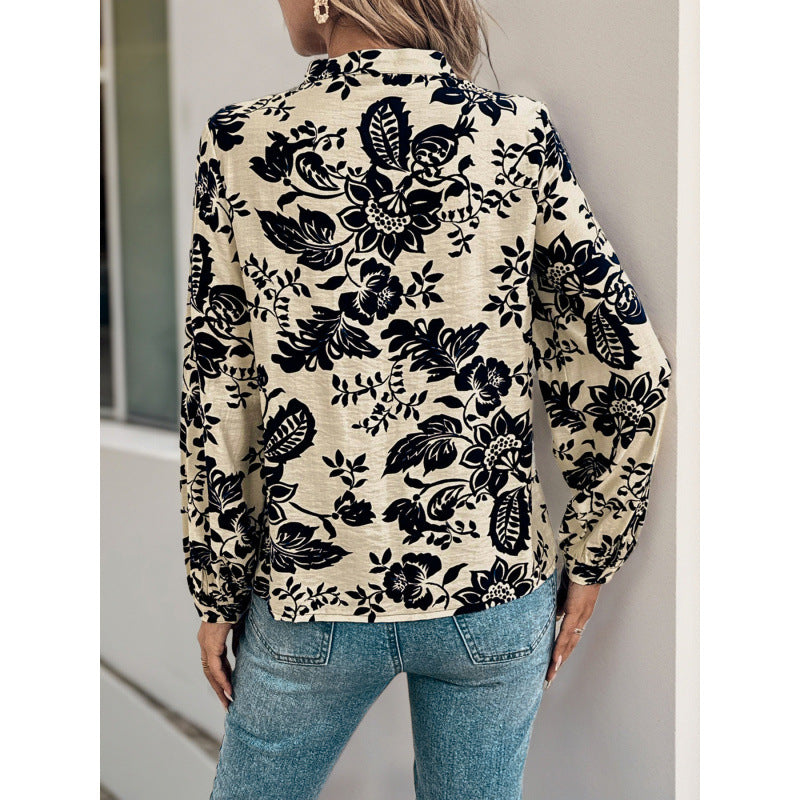 Damen Bluse mit floralen Motiven und eleganter Raffung Drune
