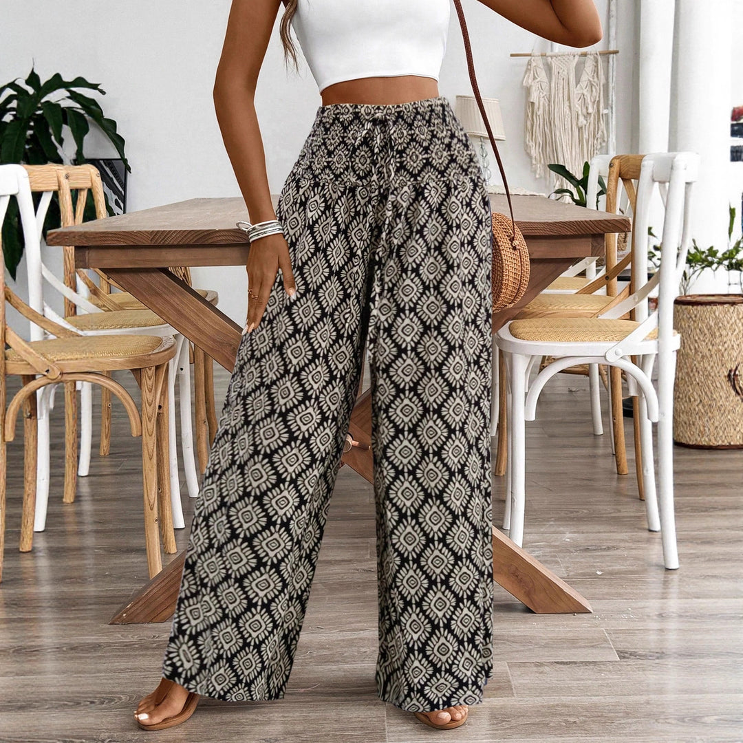 Damen Weitgeschnittene Palazzohose mit elastischem Bund und verspieltem Muster Drune