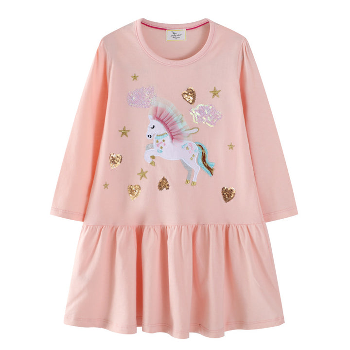 Mädchen Sweatkleid mit buntem Einhorn-Design und Glitzerapplikationen Drune