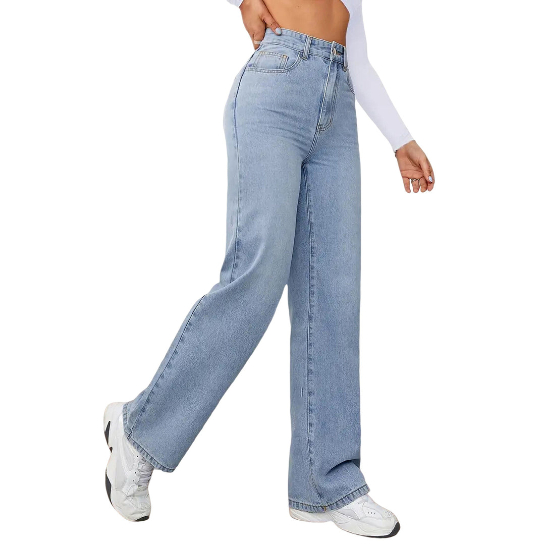 Damen High-Waist Weite-Jeans mit geradem Bein Drune