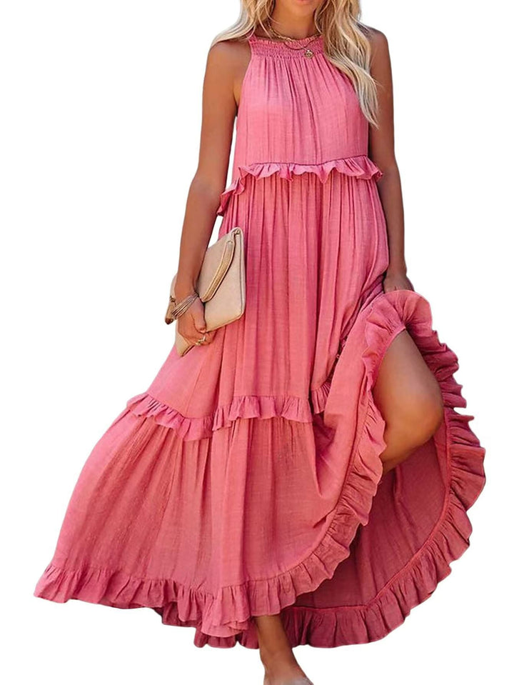 Damen Maxikleid mit Rüschendetails und luftiger Silhouette Drune