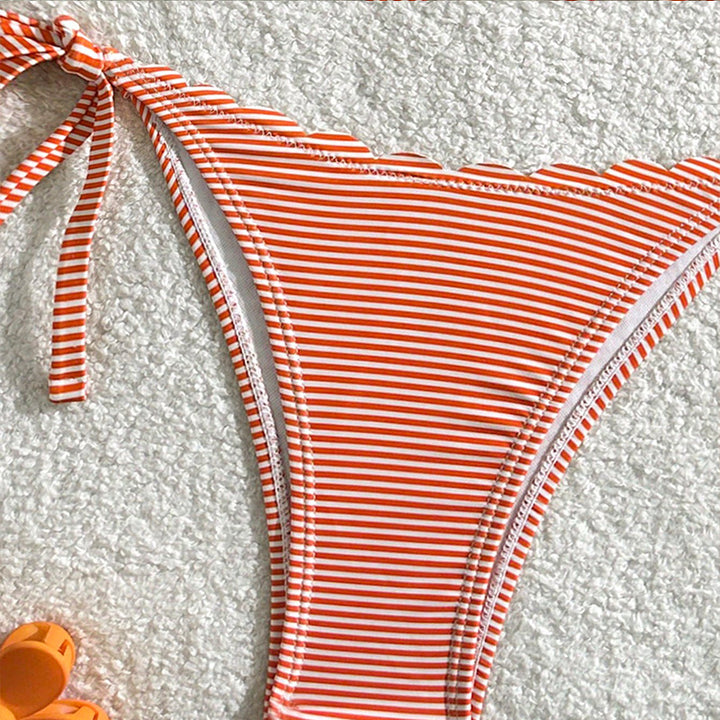 Damen Triangel-Bikini mit verspieltem Rüschendesign und Bindebändern Drune