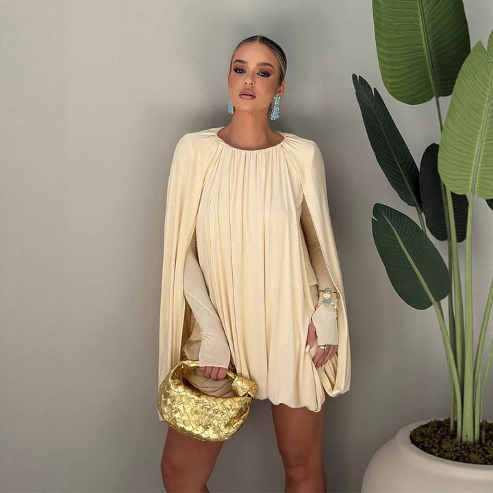 Damen Plissiertes Cocktail-Minikleid mit langen eng anliegenden Ärmeln und balloniertem Saum Drune