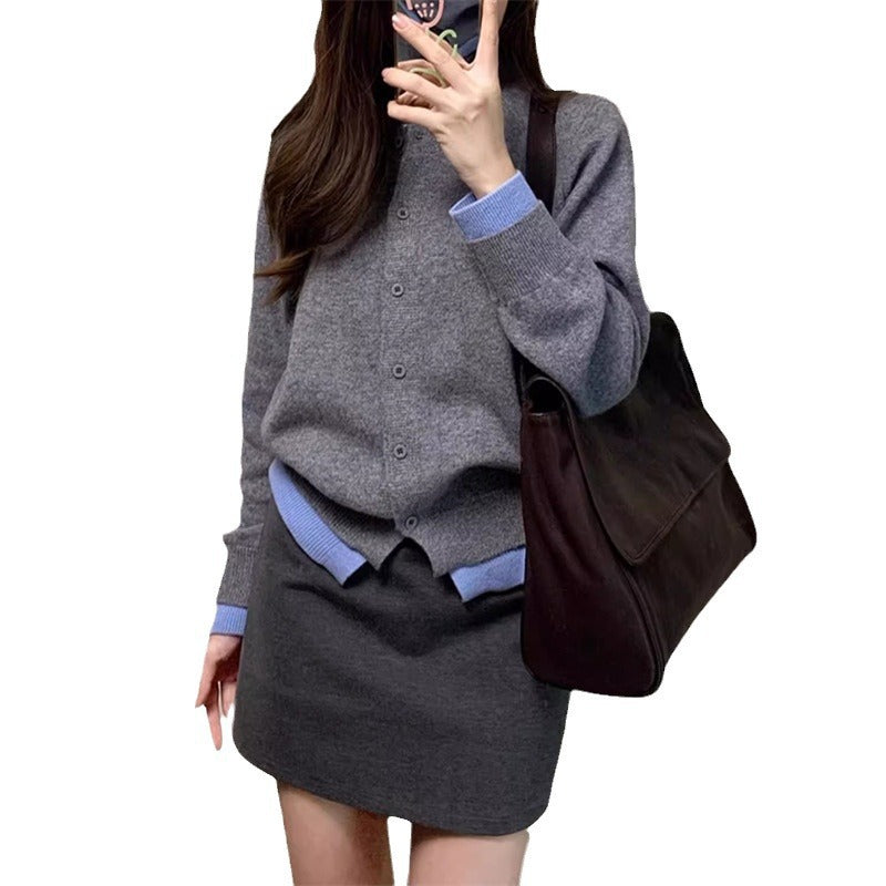 Damen eleganter Strickcardigan mit feinen Kontrastdetails Drune
