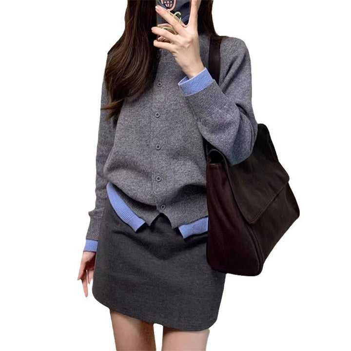 Damen eleganter Strickcardigan mit feinen Kontrastdetails Drune