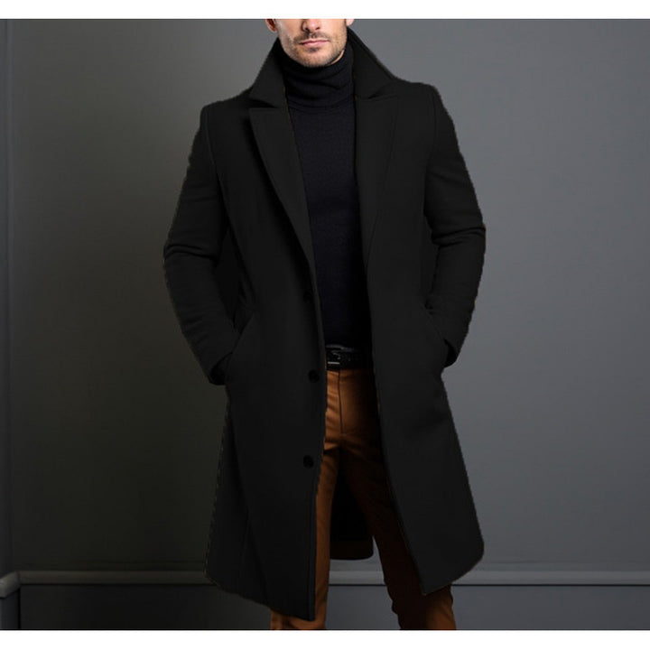 Herren Eleganter einreihiger Langmantel aus Wollmix mit schmaler Silhouette und Reverskragen Drune