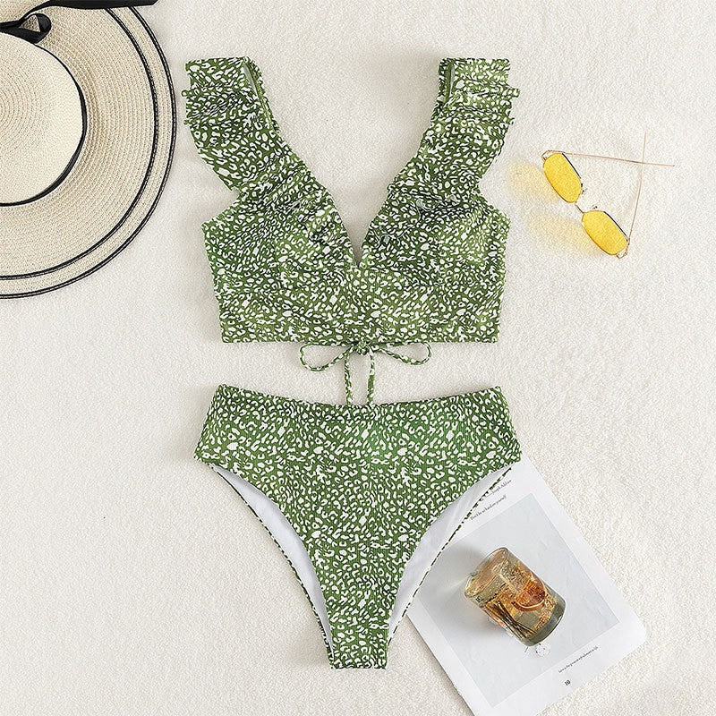 Damen Bikini mit elegantem Rüschendesign und hoch geschnittenem Höschen Drune