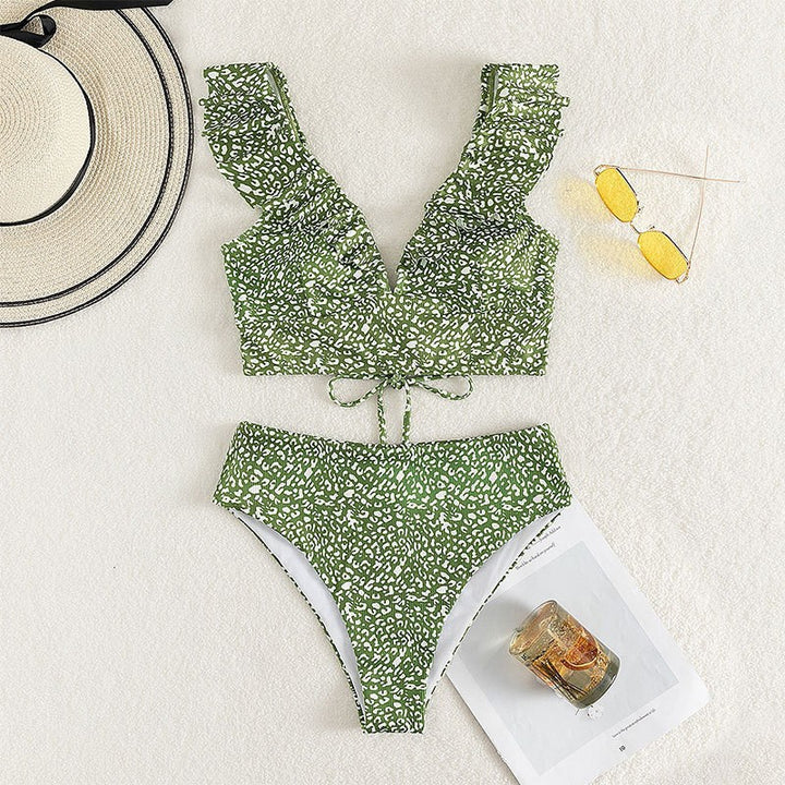 Damen Bikini mit elegantem Rüschendesign und hoch geschnittenem Höschen Drune