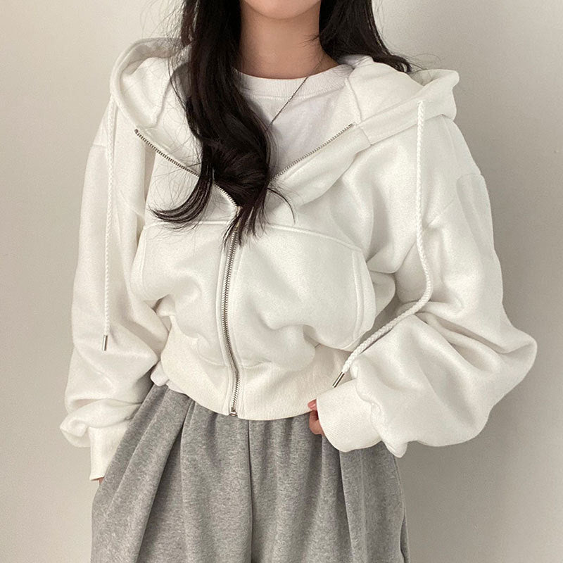 Damen Kuschel Hoodie mit Reißverschluss und Kapuze Drune