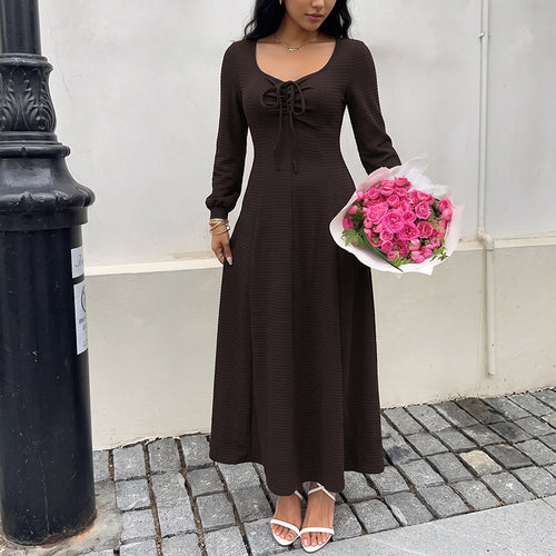 Damen Elegantes Maxikleid mit Schnürdetails Drune
