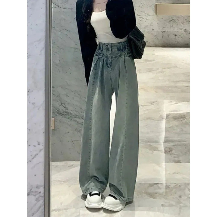 Damen Weit geschnittene High-Waist Jeans mit eleganter Bundgestaltung Drune