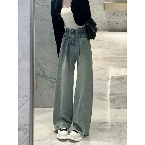 Damen Weit geschnittene High-Waist Jeans mit eleganter Bundgestaltung Drune
