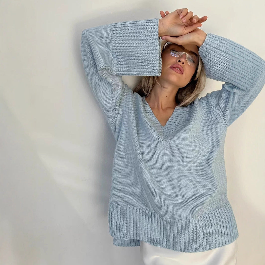 Damen V-Ausschnitt Pullover aus weichem Strick Drune