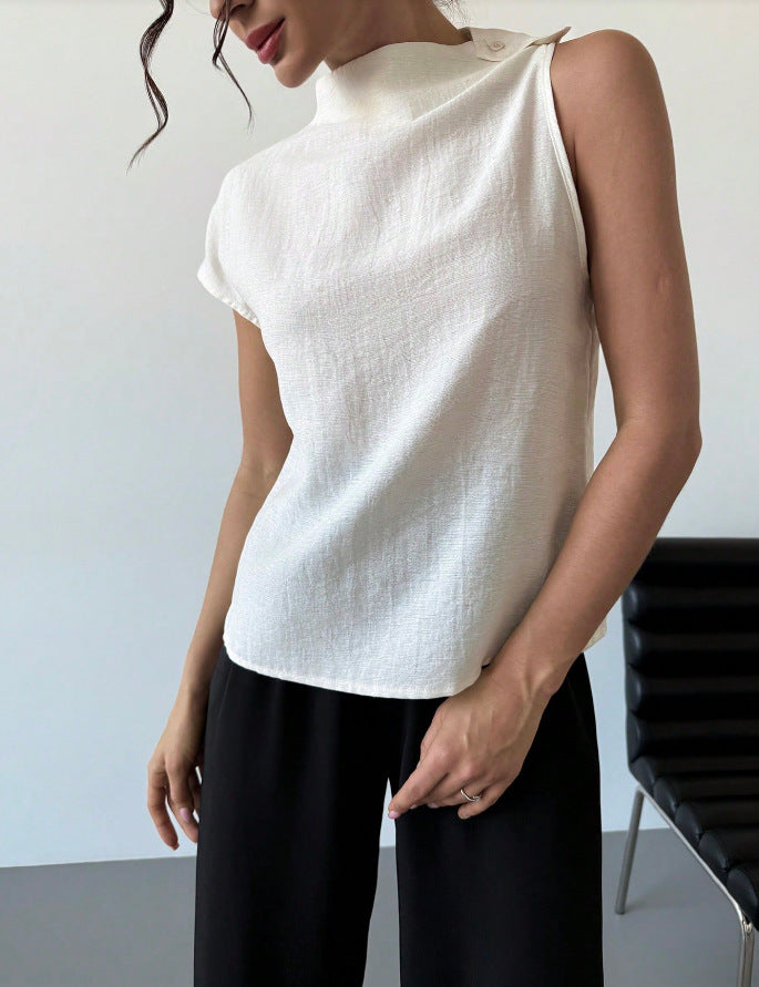 Damen Elegantes kurzärmliges Blusenshirt mit Stehkragen Drune