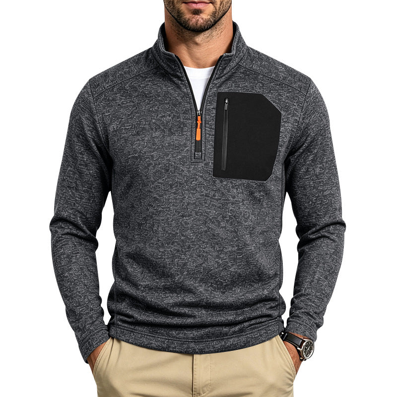 Herren Texturierter Troyer-Pullover mit halbem Reißverschluss und Brust-Zip-Tasche Drune