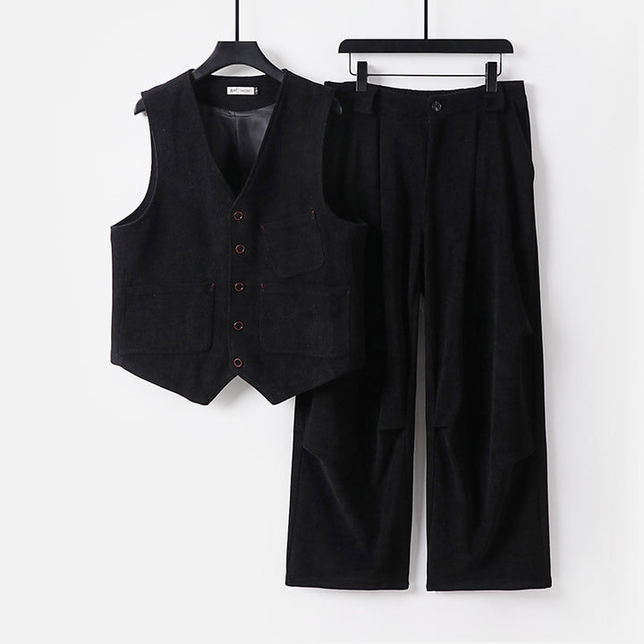 Herren Zweiteiliges Weste‑und Bundfaltenhose-Set im modernen Workwear-Stil Drune