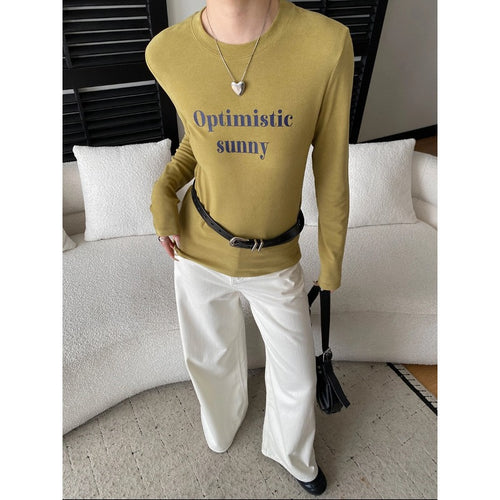 Damen Langarmshirt mit kreativem Schriftzug und figurbetontem Schnitt Drune