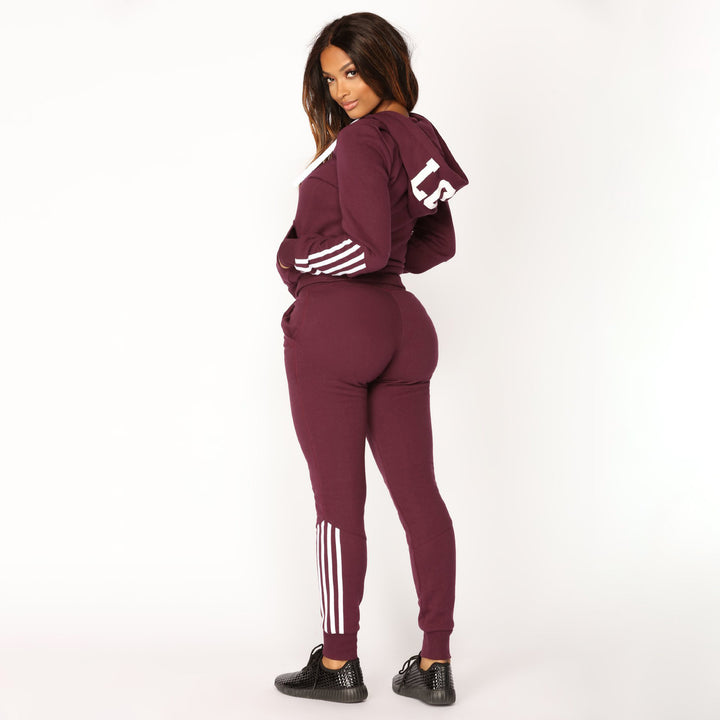 Damen sportliches Zip-Hoodie und Slim-Jogger-Set aus French-Terry mit kontrastierenden Streifen Drune