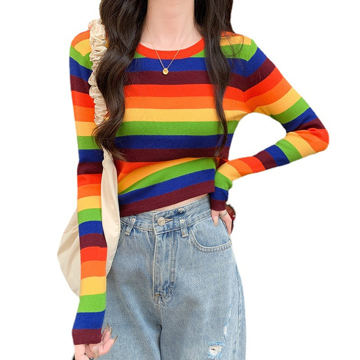 Damen kurzärmeliges gestreiftes Crop-Top Drune