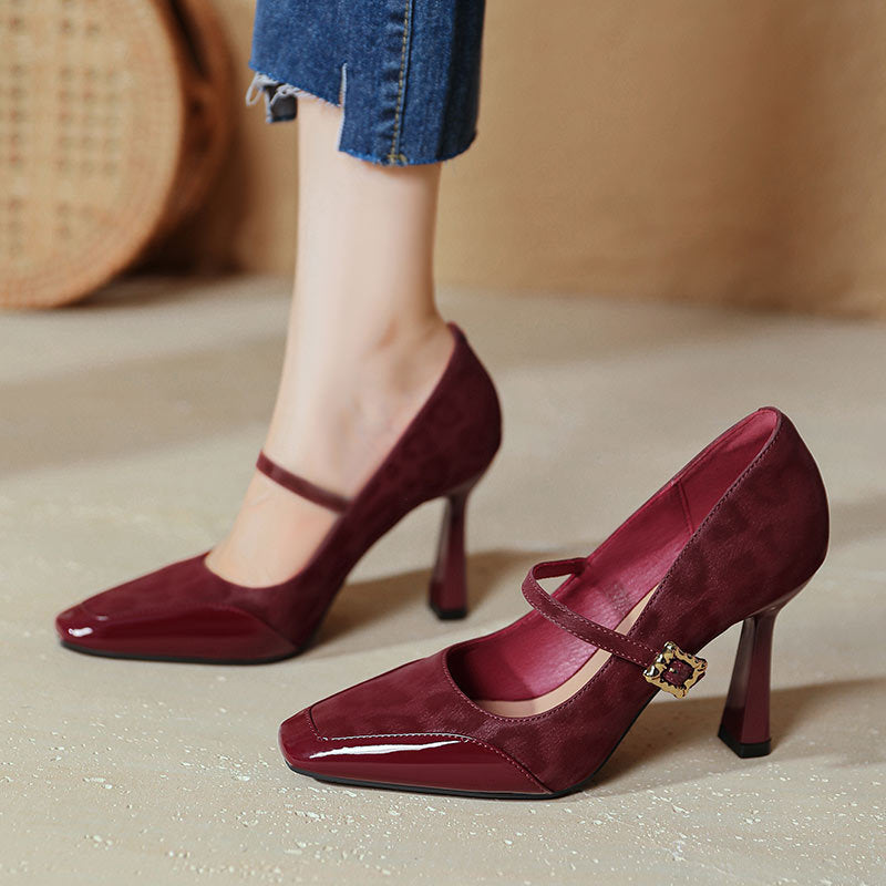 Damen elegante Mary Jane Pumps mit charakteristischem Blockabsatz und dekorativem Riemen Drune