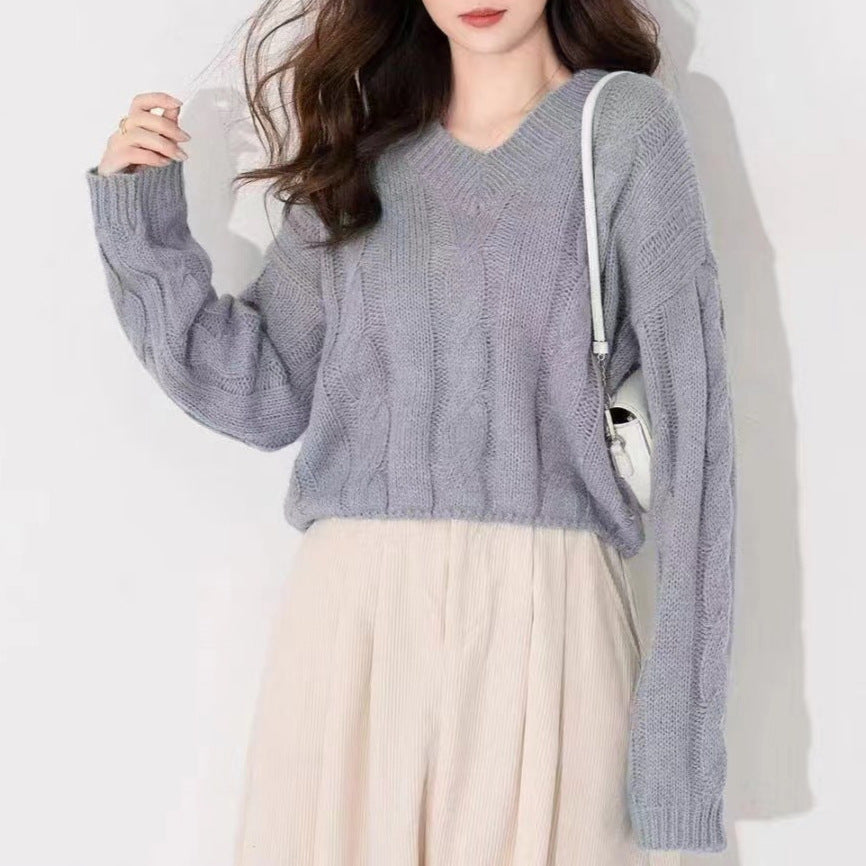 Damen Grobstrickpullover mit tiefem V-Ausschnitt und lässigem Schnitt Drune