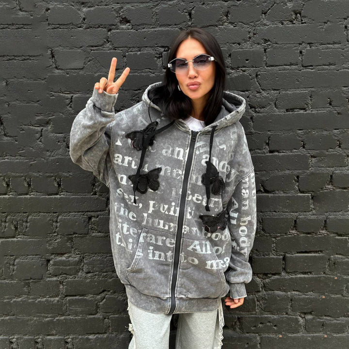 Damen Oversized Kapuzenjacke mit einzigartigem Print Drune