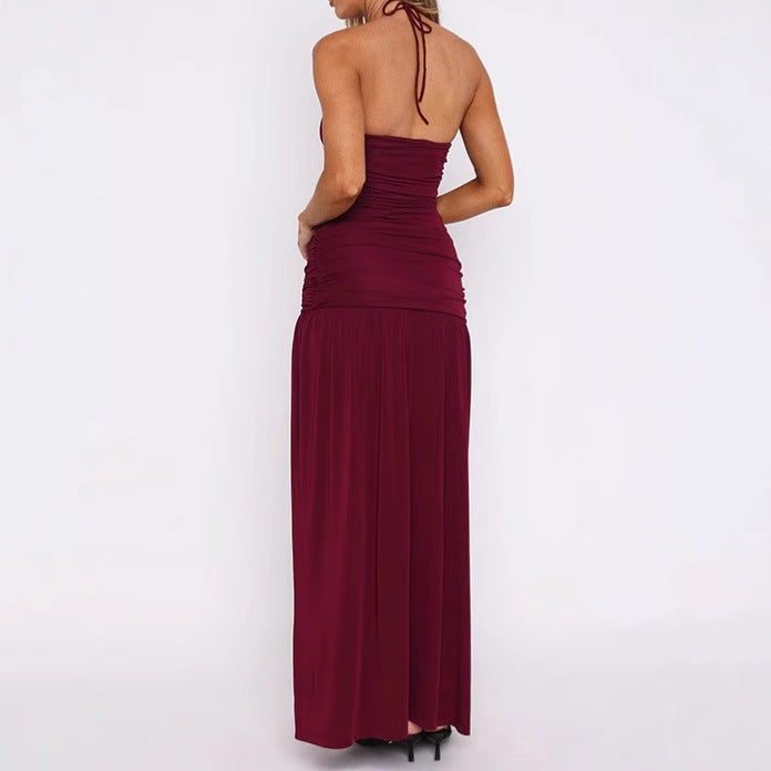 Damen Elegantes Maxikleid mit raffinierten Rüschendetails und hohem Schlitz Drune