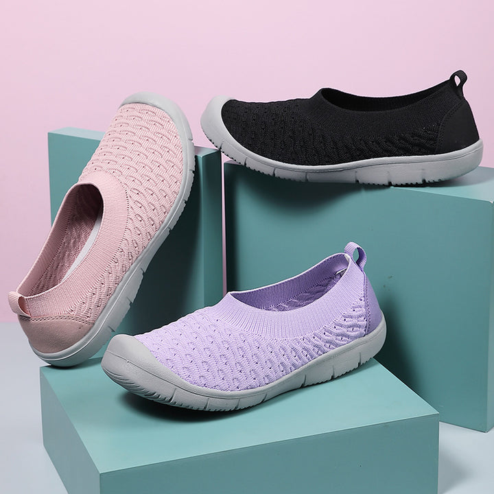 Damen nan atmungsaktiver Strick-Ballerina-Slipper mit verstärkter Zehenkappe elastischem Einstieg und flexibler Profilsohle Drune