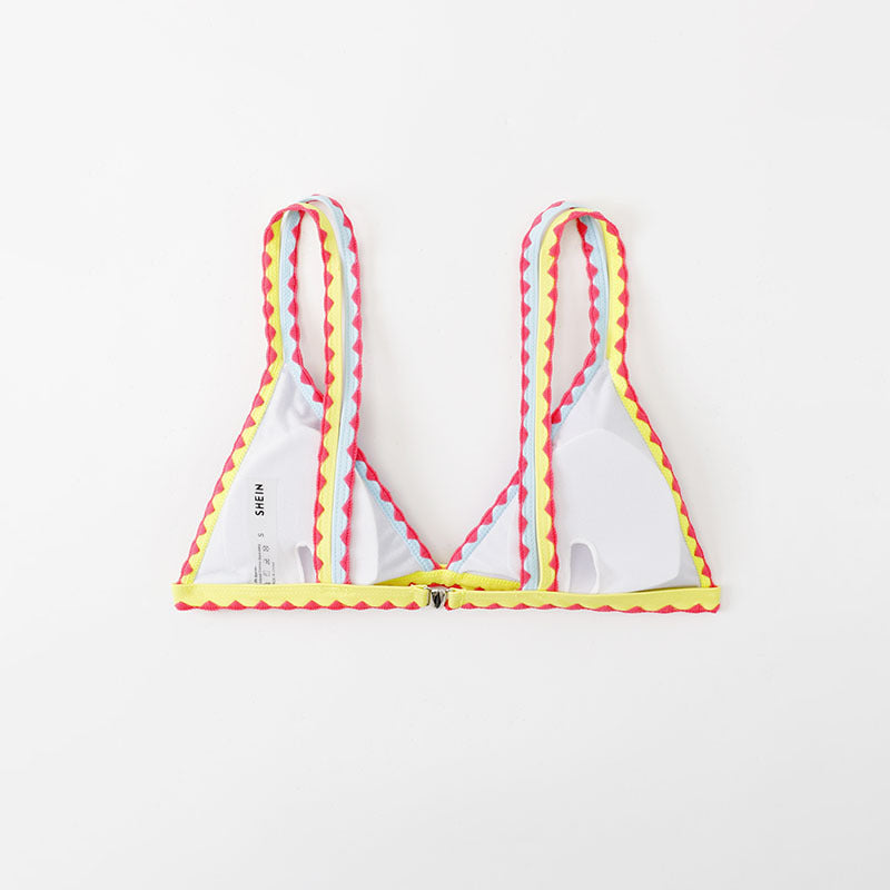 Damen Triangel-Bikinioberteil mit buntem Rüschenrand Drune