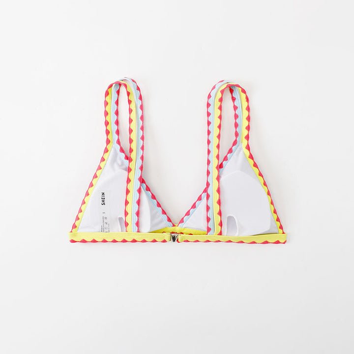 Damen Triangel-Bikinioberteil mit buntem Rüschenrand Drune