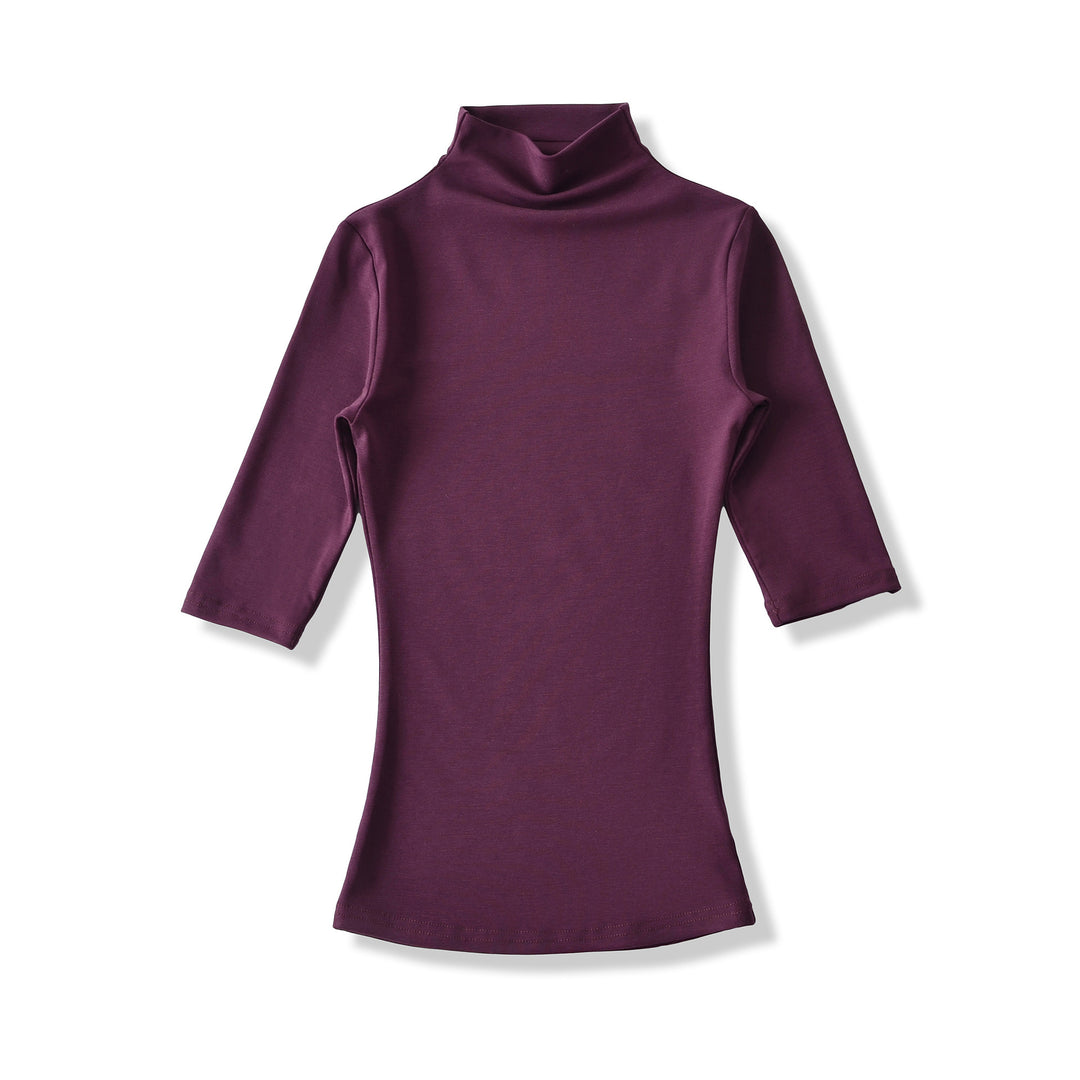 Damen Figurbetontes Stehkragen-Shirt mit halblangen Ärmeln Drune
