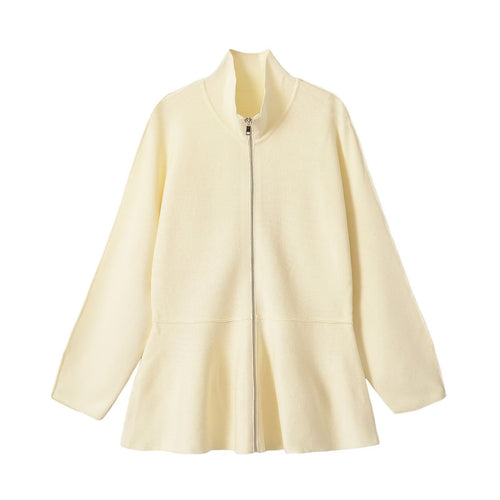 Damen Strukturstrick A-Linien Cardigan mit Reißverschluss und Stehkragen Drune