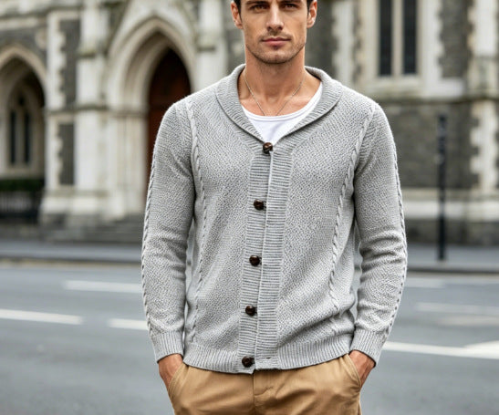 Herren Feinstrick-Cardigan mit Schalkragen, Karabiner-Verschlüssen und Strukturstrick Drune