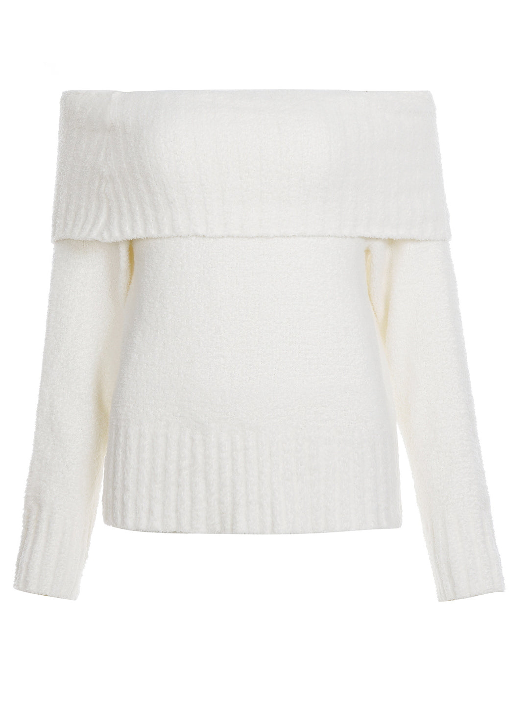 Damen Schulterfreier flauschiger Strickpullover mit breitem Umschlagkragen Drune