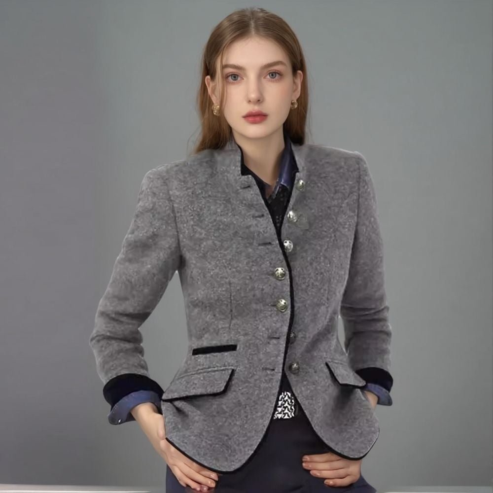 Damen Kurzblazer mit Stehkragen und Samtbesatz Drune