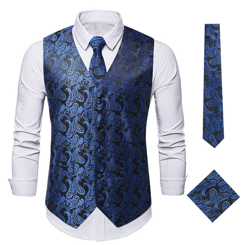 Herren elegante Weste mit feinem Paisleymuster und passendem Krawatten-Set Drune